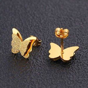 New 18k Gold Over Silver Double Butterfly Studs